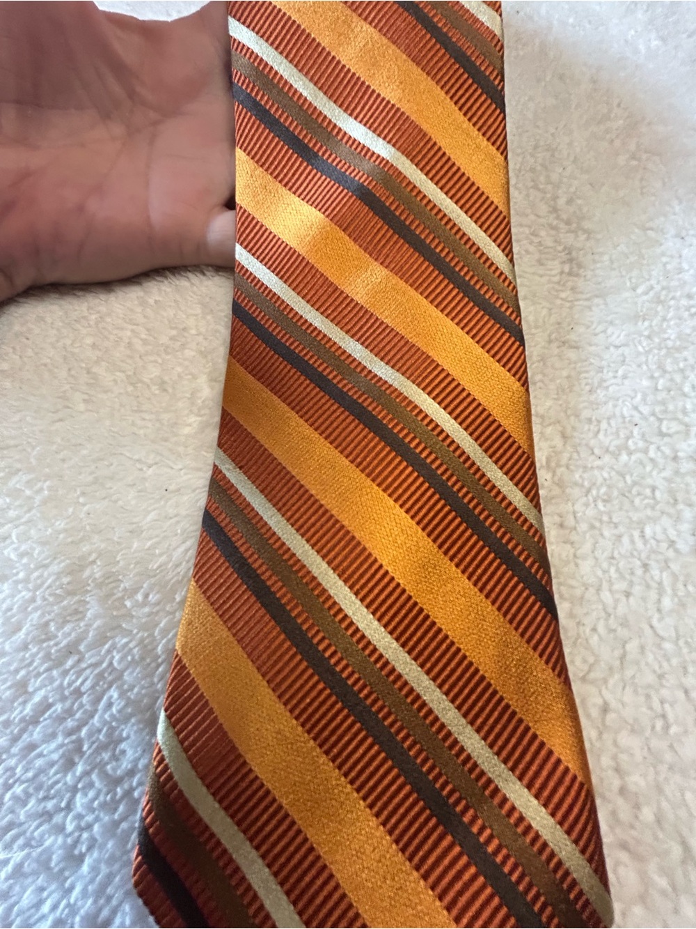 🎁3 for $30 - Orange and Brown Stripe Silk Necktie